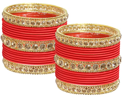 Image of NMII Non-Precious Metal Base Metal and Studded Zircon Gemstone and Matte Finish Worked Bangle set for Women /Girls