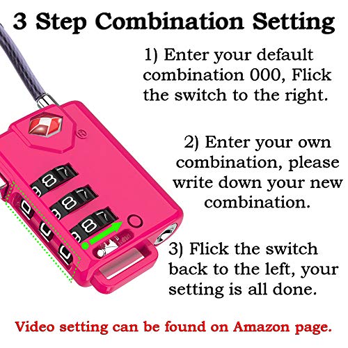 Tsa Approved Cable Luggage Locks, Re-Settable Combination With Alloy Body #TOP3