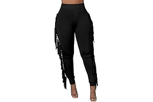 Women's Fringe Yoga Pants: Tassel-Trimmed Solid Bodycon Pants