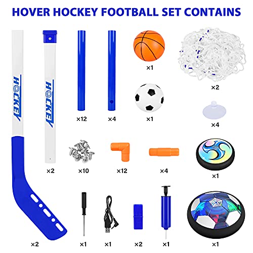 Hover Hockey Set For Kids, 3-In-1 Hover Hockey Soccer Ball Toy Set, Rechargeable Floating Air Soccer Hockey Ball With Led Light, Indoor Outdoor Sports Game Toy Gifts For 3 4 5 6 7 8+ 12 Years Boy Girl #TOP5