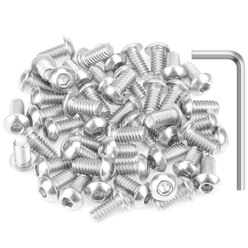 Image of 50 Pieces 1 /4-20 x 1 /2 inch Button Head Socket Cap Screws Bolts, HELIFOUNER 304 Stainless Steel (18-8) Screws, Bright Finish, Fully Threaded