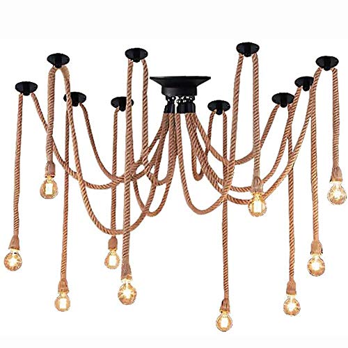 UWY E27 Vintage Kronleuchter Mehrere einstellbare DIY Spinnenlampe Licht während des Lichts Moderne schicke industrielle Deckenleuchte für Esszimmer Wohnzimmer-Hanfseil 20 Kopf Cover
