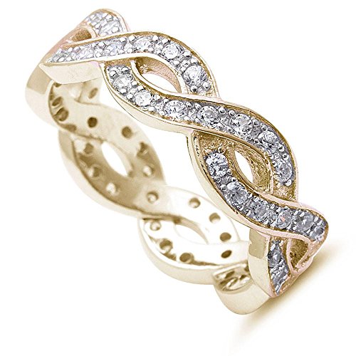 Oxford Diamond Co Yellow Gold Plated Infinity Design Eternity Style Band .925 Sterling Silver Ring Sizes 4-12 (Yellow-Gold-Plated-Silver, 4)
