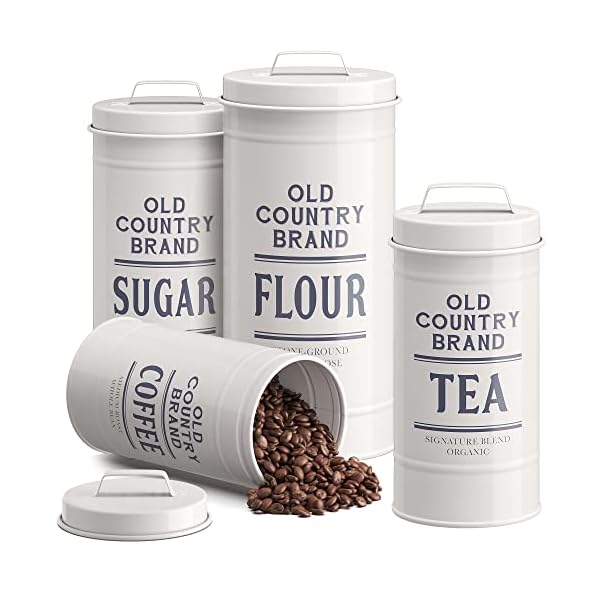 Barnyard Designs Farmhouse Canisters for the Kitchen Counter, Country Decor - Rustic Flour Sugar Coffee Tea Storage, Set of 4, Largest is 5.5" x 11.25"