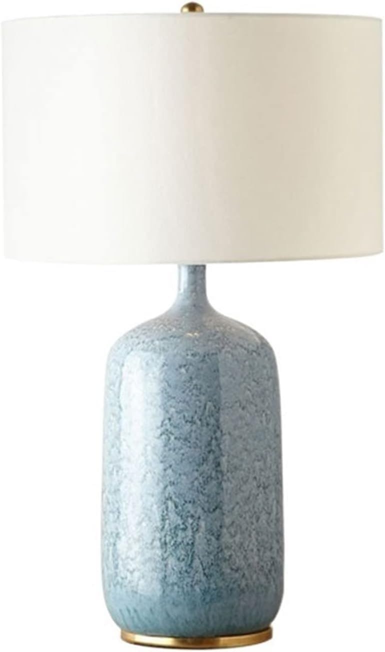 DFAEEKIYO Desk lamp Lamp for Bedside Table 25.59 Inch Ceramic Bedroom Creative Blue Living Room Desktop Linen Lampshade Led