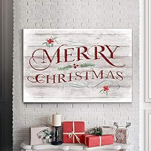 Renditions gallery merry christmas wall art faux wood sign design artwork red green festive decorations premium gallery wrapped canvas decor ready to hang 24 in h x 36 in w made in america  urban country home decor
