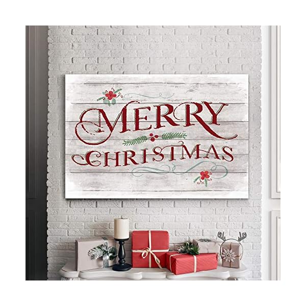 Renditions gallery merry christmas wall art faux wood sign design artwork red green festive decorations premium gallery wrapped canvas decor ready to hang 24 in h x 36 in w made in america  urban country home decor