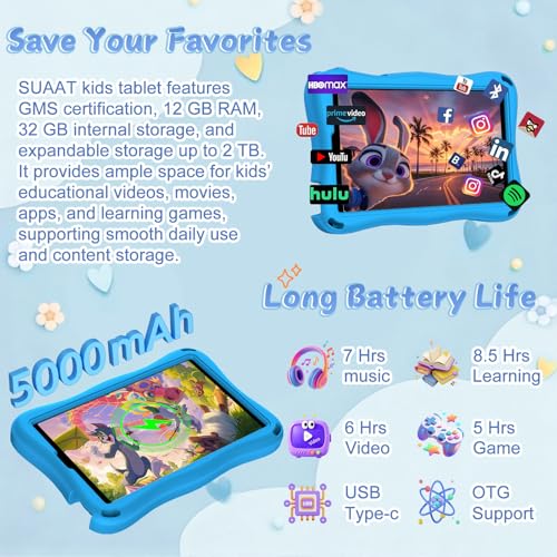 Image of Kids Tablet, Android 15 Tablets for Kids with Octa-Core, 9 inch Toddler Tablet with 12GB 32GB 2TB Expand, 1340*800 IPS Display, Drop-proof EVA Case, Parental Control, Dual Camera, WiFi 6 - Blue
