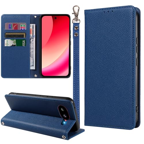 MINIKA Google pixel 10a 用 ケース 手帳型 ストラップ付き 高級レザー グーグルピクセル10a ケース ピクセル10a 携帯カバー おしゃれ スマホケース カード収納 横置きスタンド機能 内蔵マグネット 開閉式 両面 360度 全面保護 耐衝撃 上質な手触り 擦り傷防止 汗や指紋防止 耐汚れ（ダークブルー）