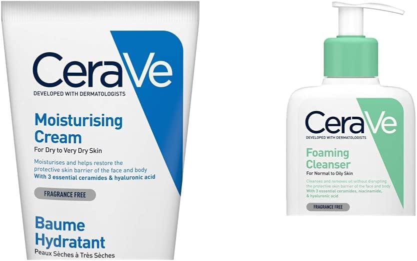CeraVe Moisturising Cream for Dry to Very Dry Skin 177ml with Hyaluronic Acid & 3 Essential Ceramides & Foaming Cleanser for Normal to Oily Skin 236ml with Niacinamide and 3 Essential Ceramides