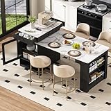 Oslghy Isla de Cocina, Mueble Buffet de Cocina con Almacenamiento (Negro)