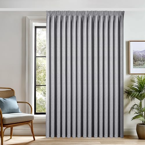 Deconovo Lot de 1 Rideau 100% Occultants avec Bande Froncée, Rideaux Opacifiants pour Salon,Rideaux Thermiques,300L X 220H cm (1 Panneaux) Gris Foncé