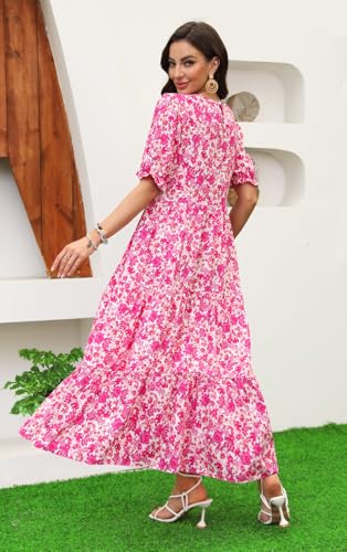 2025 Women’s Boho Floral Maxi Dress Flowy Beach Loose Long Dresses for Vacation2