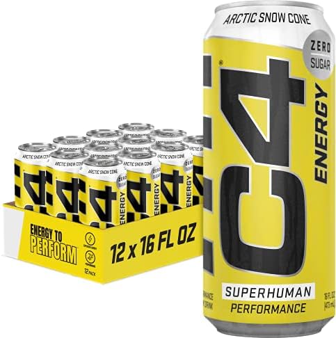 Cellucor C4 Carbonated Zero Sugar Energy Pre Workout Drink + Beta Alanine, (NEW) Sparkling Arctic Snow Cone, 16 Fl Oz, Pack of 12