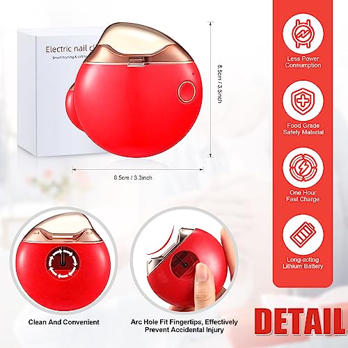 Automatic Nail Clipper, Electric Nail Clippers Safety Fingernail Cutter And Filer Rechargeable Nail Trimmer Nail Scissors Gift For Caregivers, Elderly, Adults, Children, Care Communities (Red) #TOP1