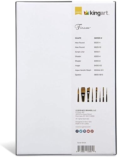 Miniatura 10 de KINGART 1010A Premium - Juego de 8 pinceles para acuarelas delicadas, color sable Kolinsky sintético para acuarela, gouache, óleo y pinturas
