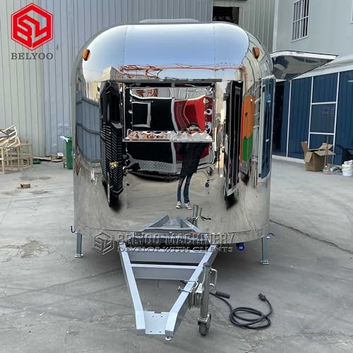 BELYOO 13FT Concession Food Truck Trailer, Mobile Kitchen Pizza BBQ Truck for Sale Kiosk Snack Trailer Cart, Outdoor Sale Mirror Food Trailer Food Truck Equipment (4 * 2.1 * 2.4M)