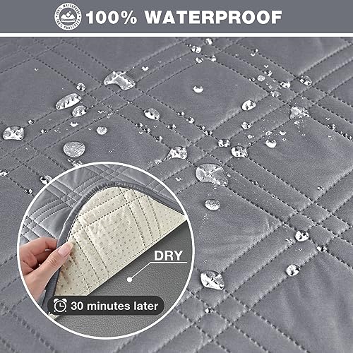 Image of TAOCOCO 100% Waterproof Oversized Recliner Cover, Non-Slip Split Loveseat Cover With Elastic Straps for Kids Pets (Oversized 2 Seater, Gray)