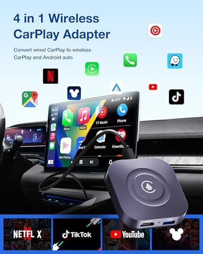 Image of Magic Box 2026 Wireless CarPlay Adapter, AI Box Android Auto Supports Strea-ming Video for TikTok /YouTube, USB for Offline Media, Screen Mirroring Car Adapter for Factory Wired Car Play