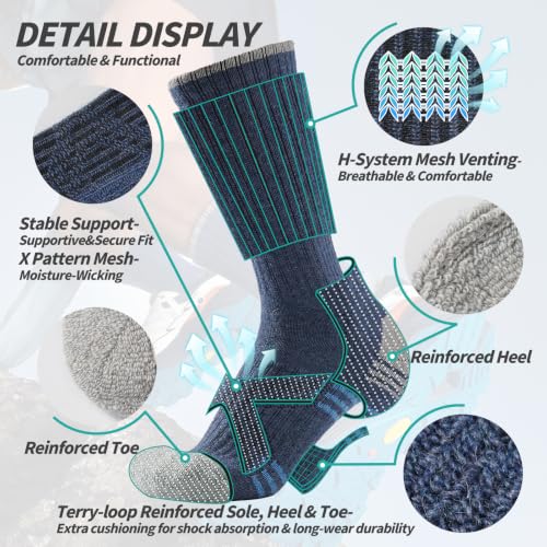Merino Wool Hiking Socks Moisture Wicking Outdoor Walking for Men Women - image 2