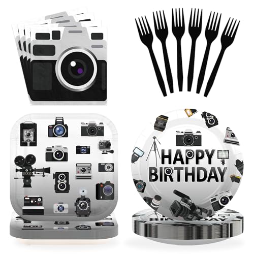 Greencian 96 Pcs Photographer Birthday Party Decoration Photography Camera Plates