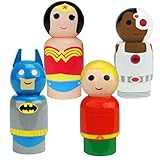 Bif Bang Pow! DC Comics Justice League Batman, Wonder Woman, Aquaman, Cyborg Pin Mate Wooden Figure Set of 4 Collectible, 2