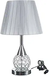 Abajur Luminaria Decorativo Quarto Sala Criado Mudo Cristal Com Led 42cm (PRATA)