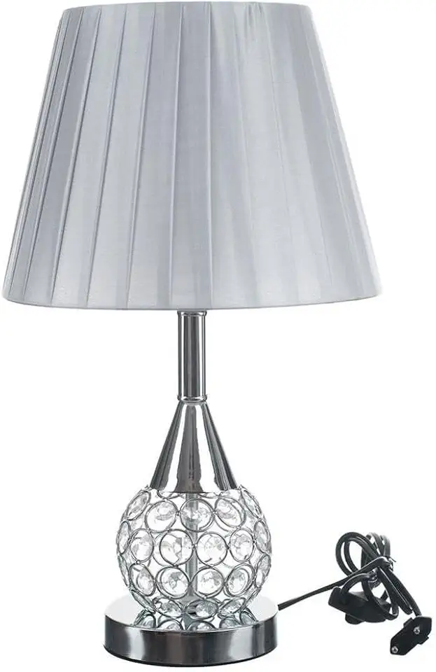 Abajur Luminaria Decorativo Quarto Sala Criado Mudo Cristal Com Led 42cm (PRATA)