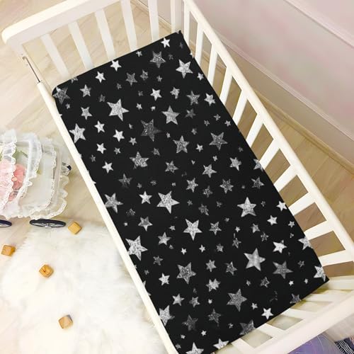 Image of Crib Sheet Breathable Soft Crib Mattress Sheet for Baby Toddler Boys Girls Fitted Crib Sheet Fit Standard Crib Mattress 39 x 27 Inch Sparkly Silver Stars