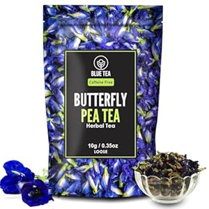 BLUE TEA – Butterfly Pea Flower Tea – 0.35 Oz (20+ Cups) Loose | ANTIOXIDANT RICH | Caffeine Free – Detox Tea – Flower Based – Herbal Tea – Non-Bitter – Non-GMO | Zipper Pouch