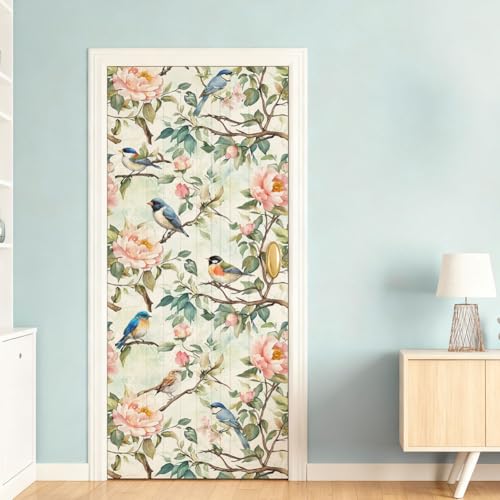 GOMAKERER 2 Pcs Bird and Branch Removable Refrigerator Wraps, Flowers Self-Adhesive Fridge Door Mural Vinyl Freezers Panel Cover Sticker for Kitchen Bar Decor, 16.34x78.74 Inch by GOMAKERER - Used condition - Image 7