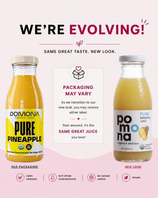 Image of Pomona Organic Juices Pure Pineapple Juice, 8.4 Ounce Bottle (Pack of 12), Cold Pressed Organic Juice, Non-GMO, No Sugar Added, Not from Concentrate, Gluten Free, Kosher Certified, Preservative Free