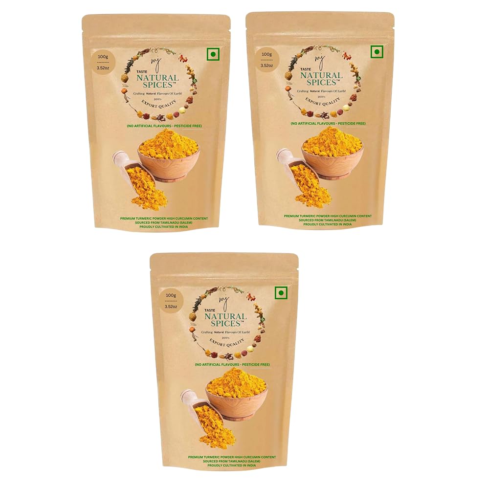 MJ TASTE NATURAL Tamil Nadu Turmeric Powder | High Curcumin Haldi | 100% Pure Indian Spice | Fresh & Aromatic | Perfect for Cooking, Herbal Blends, & Home Remedies - 100g, Pack of 3-image-28