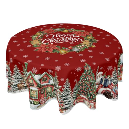 Granbey Red Christmas Tablecloth Round Snowflake Table Cover for Xmas 60"