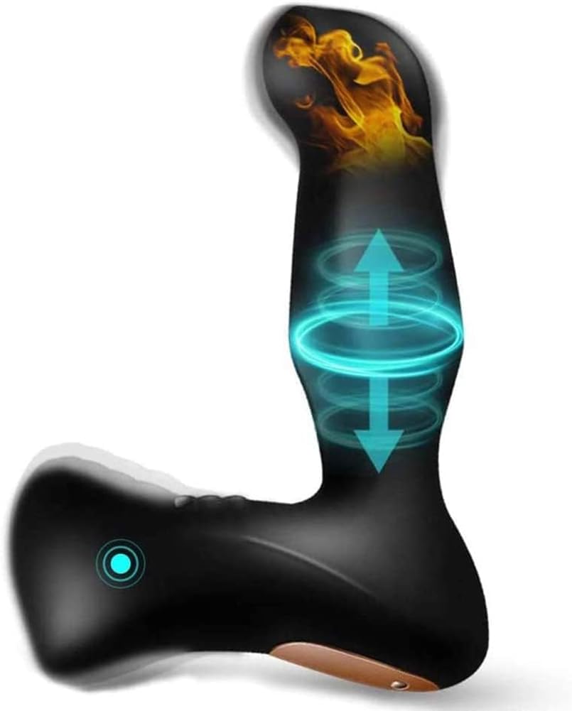 Thrusting Anal Plug Toy Prostate Massager with Ring Up & Down, Aumood Dual Dildos Heating Adult Anal Sex Toys Vibrator for Men Women Pleasure with 8 Vibration, Vibrating Stimulator Harness & Strap-On