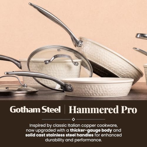 Image of GOTHAM STEEL HAMMERED 13 Pc Ceramic Cookware Set, Titanium & Diamond Coated