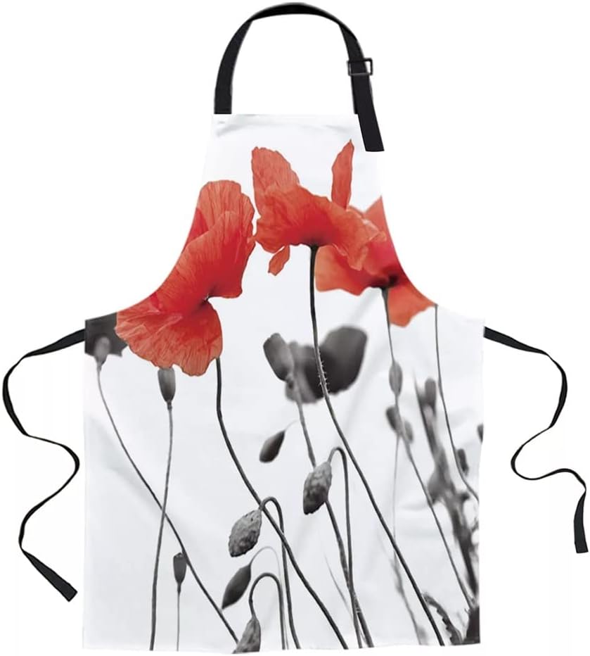 Red Poppy Flower Printed Kitchen Cooking Baking Aprons Canvas Sleeveless for Women Man Kids Home
