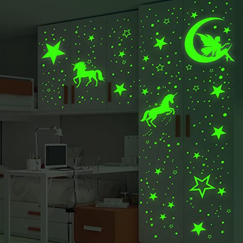 Glow In The Dark Stars For Ceiling, 915 Pcs Unicorn Wall Decor For Girls Bedroom, Unicorn Wall Decal For Girls Bedroom,Unicorn Wall Stickers For Kids-Green #TOP6