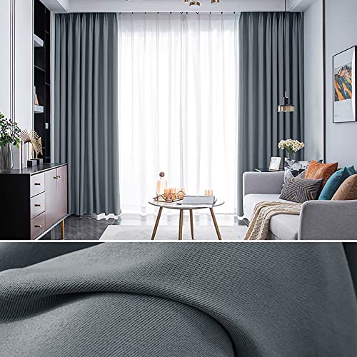 ZTHOME Faux Cotton Hemp Textured Insulated Blackout Curtains Thermal Insulated Noise Reducing Curtains Thickening for Farmhouse Bedroom Living Room Window (W51.2xL71in, 19)
