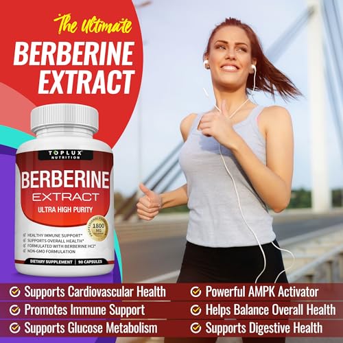 Toplux Berberine Supplement 1800mg - Berberine HCL 97% Tested Ultra High Purity Premium Berberine Extract to Support Overall Health, High Potency Berberine Plus Non-GMO Vegan Men Women, 90 Capsules - Thumbnail 4