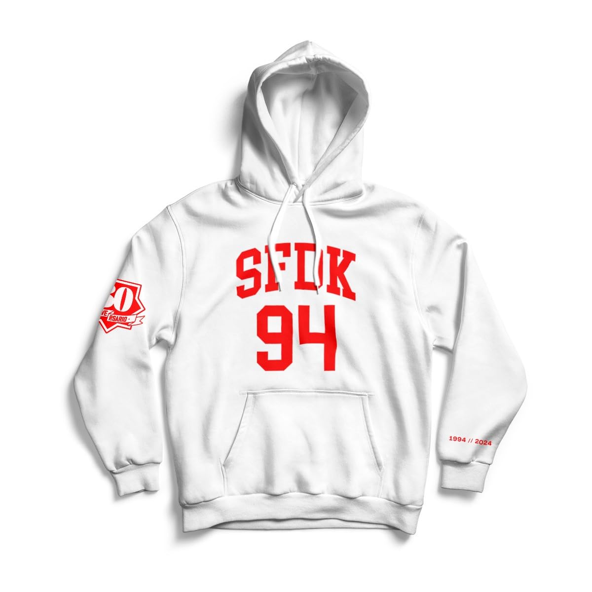 SFDK Felpa con cappuccio Hoodie 94 White. Alta grammatura e tasca frontale.