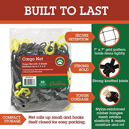 Grizzly Gear Automotive Large Bungee Cargo Net W 16 Durable Hooks - 7" Mesh Elastic Stretches To 7.5' X 5' - Compatible W All Pickup Truck Beds & Trailers - Heavy Duty, Weatherproof -Storage Made Easy #TOP3