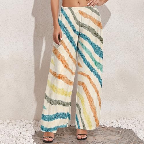 Womens Wide Leg Pants Tropical Marine Pattern Dressy High Waist Trousers Casual Loose Flowy Palazzo Pants2