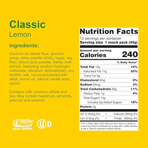 Image of Loacker Classic Lemon Wafers - Premium Crispy Wafer Cookies with Lemon Cream Filling - Multipack of 12 Snack Packs - NON-GMO - Sicilian Lemons - 45g /1.59oz, Pack of 12