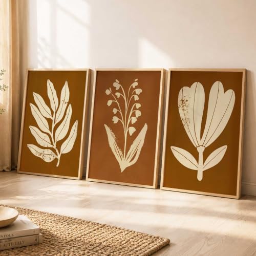 Image of kotart Botanical Art Home Decoration Painting | Floral Aesthetic Paintings With Frame For Living Room Bed Room Hotel Wall Decor Digital Reprint Set of 3 (13X17 inch)