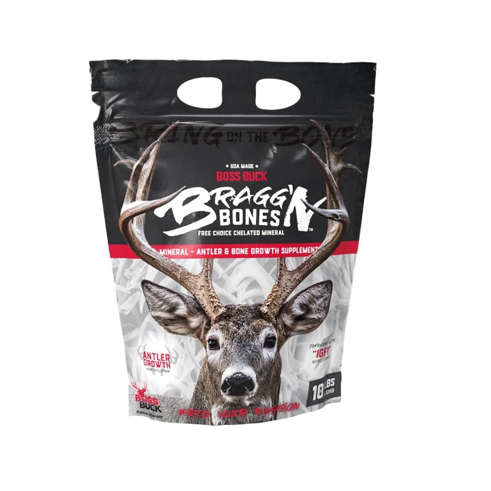 BOSS Buck Bragg'n Bones 10lb Mineral Deer Supplement | High Protein Antler & Bone Growth Mineral Feed Supplement for Deer