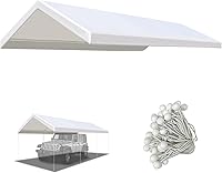 Vista 1 de BenefitUSA Cubierta de refugio de repuesto para carpa de garaje de 12 x 20 pies con cuerdas elásticas (blanco)