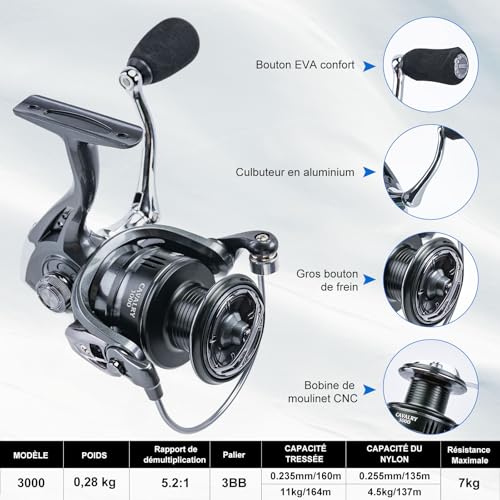 Ensemble de pêche télescopique Goture complet avec canne carbone 24T et moulinet - 2