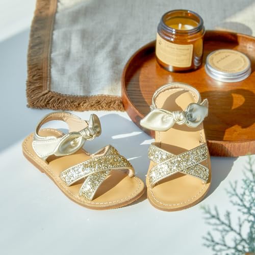Image of Kolan Toddler Girl Sandals Open Toe Flat Princess Dress Shoes Little Kids