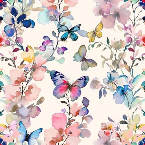 Image of Butterfly Floral Theme Wallpaper | Removable Peel and Stick Wall Decor for Bedroom, Living Room and Kids' Room | Vibrant Flowers and Butterflies Design, Easy DIY Home Decor (45 x 300 cm)